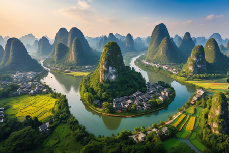 Guilin landscape and rural landscape aerial photographyの素材