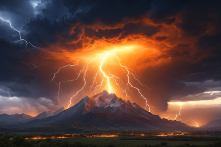 Lightning storm scene over the peaksの素材