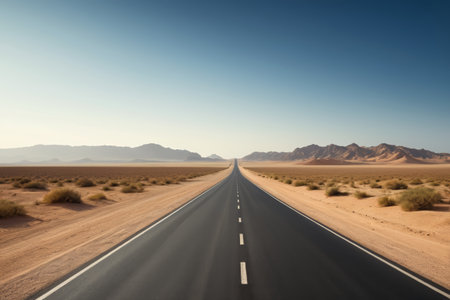 Straight road landscape in the desertの素材