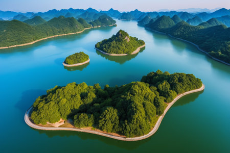 Aerial panoramic view of Qiandao Lake landscapeの素材