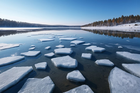 Crushed ice floating on the lakeの素材