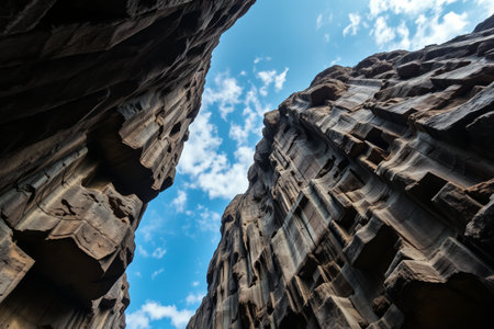 Outdoor rock landscape looking upの素材
