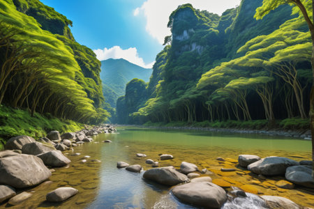 Natural scenery of mountains, forests and riversの素材