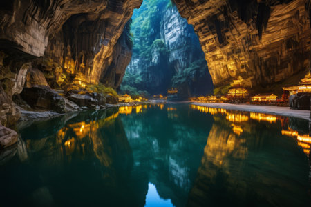 The water and coastal architectural landscape in the caveの素材