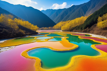Colorful waters in the mountains and natural sceneryの素材