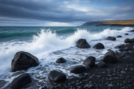 The scene of waves crashing on coastal reefsの素材