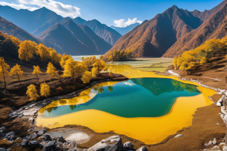 Autumn colored lakes in the mountainsの素材