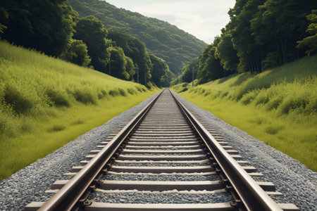 Railway tracks extended in the wildの素材