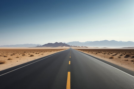 Empty roads stretching in the desertの素材