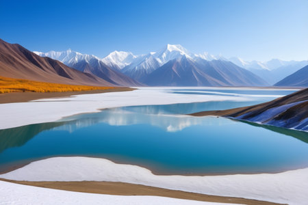 Natural scenery of lakes at the foot of the mountainsの素材