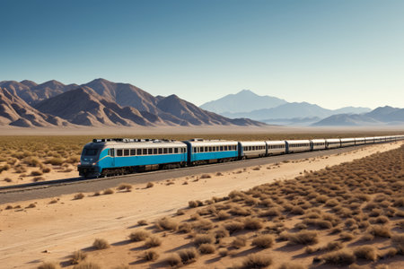 A view of a train traveling in the desertの素材