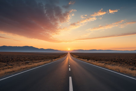 Highway in the wilderness at sunsetの素材