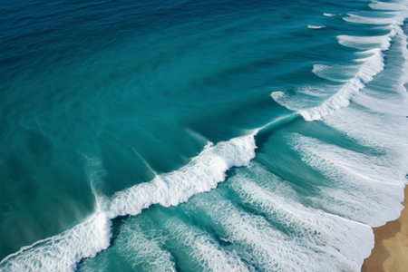Overlooking the waves crashing on the beachの素材