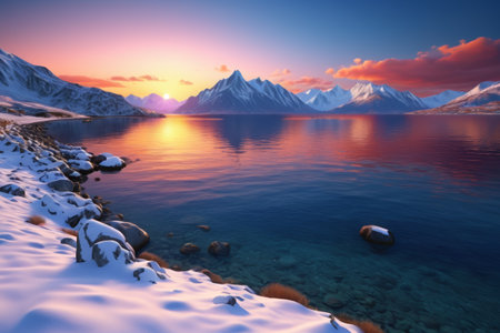 Snow Mountain Lake Sunrise Natural Landscapeの素材