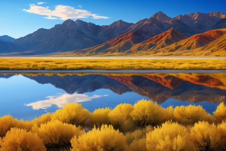 Reflections of mountains and rivers on natural sceneryの素材