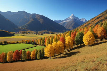 Colorful forest natural scenery in the mountains in autumnの素材