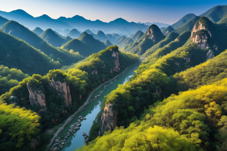 Green mountains and green water valleys natural sceneryの素材