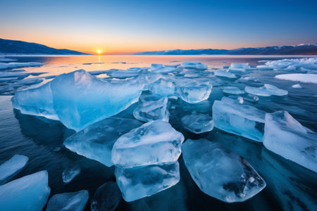 Ice floes and sunriseの素材