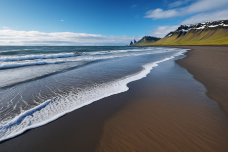 Iceland beach waves crashing on the sandの素材