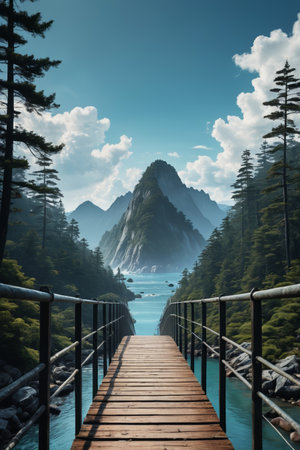 Mountain Wooden Bridge Natural Sceneryの素材