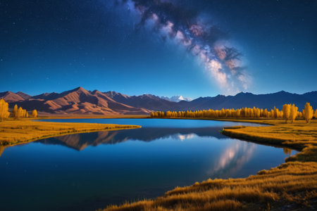 Lakes and mountains under the starsの素材