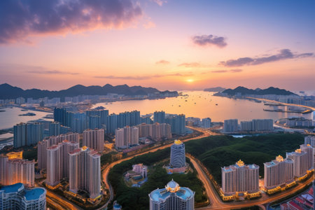 Panoramic view of the city at duskの素材