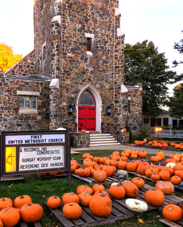 Portsmouth, New Hampshire / USA - Oct 16, 2018: Pumpkin Patch annual fundraiser for the First United...
