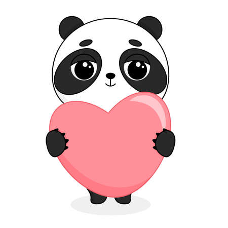 Cute cartoon panda bear with a heart isolated on white bsckground. vector illustrationのイラスト素材