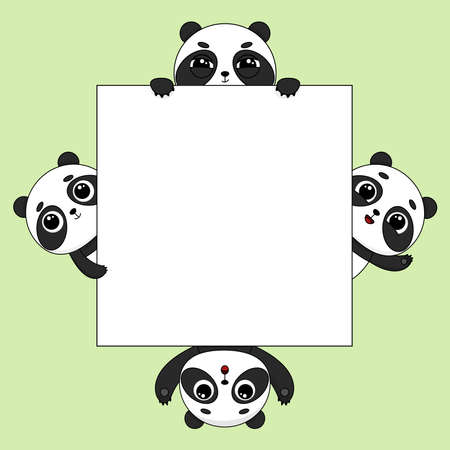 Cartoon pandas with blank sign. Place for text. vector illustrationのイラスト素材