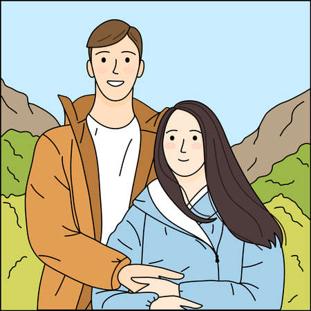 couple in love. Travel couple. young family. romantic relationships. cartoon vector illustrationのイラスト素材