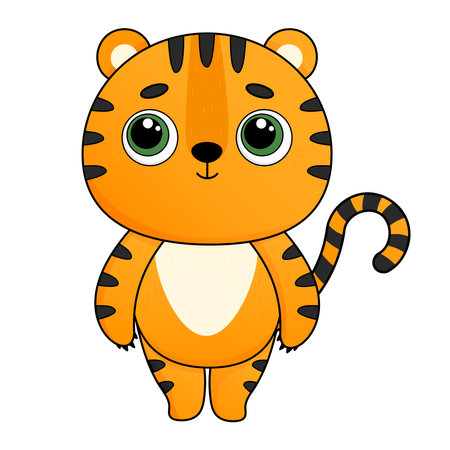 Cartoon tiger vector illustration. Cute animal isolated on white backgroundのイラスト素材