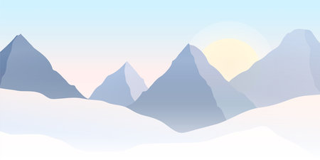 Winter mountain landscape with snow and sunrise. vector illustrationのイラスト素材