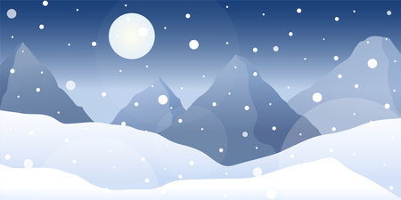 Winter night landscape with snow and mountains. vector illustrationのイラスト素材