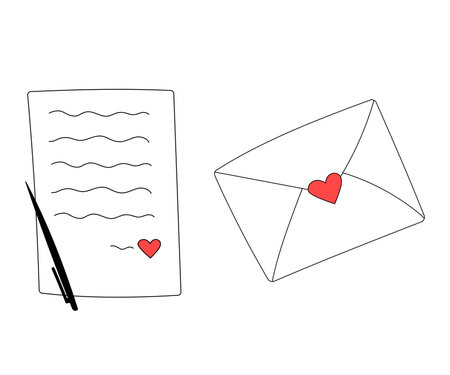 Love letter for Valentines day. White envelope with heart. vector illustrationのイラスト素材
