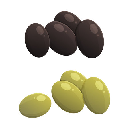 Green and black olives isolated on white background. vector illustrationのイラスト素材