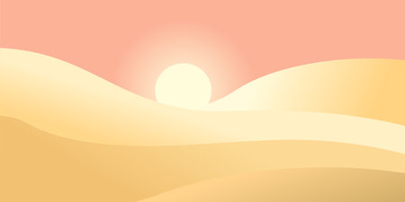 Desert wavy landscape in a minimalist style with sunset and dunes. vector illustrationのイラスト素材