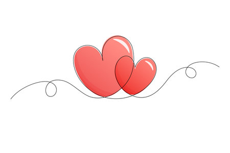 Two pink hearts line art isolated on white. Valentine's day vector illustrationのイラスト素材
