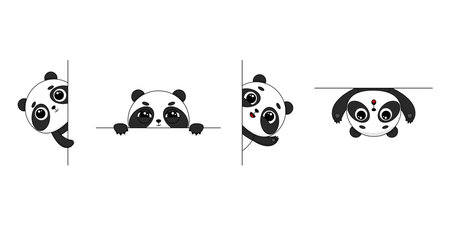 Cute cartoon panda set. Panda peeking around the corner. vector illustrationのイラスト素材