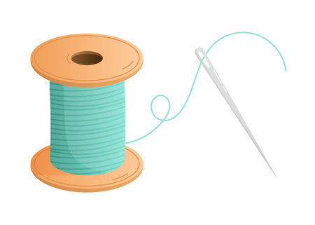Spool of thread and sewing needle. isolated vector illustrationのイラスト素材