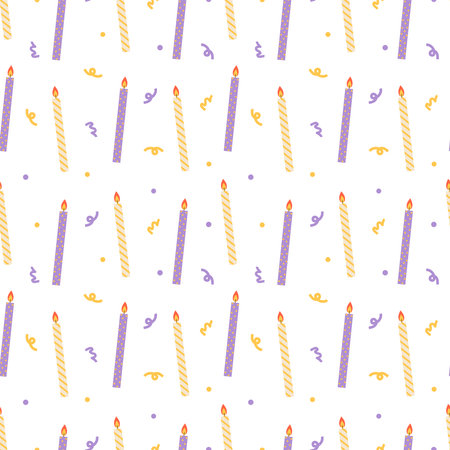 Seamless pattern with birthday candles and confetti. Vector illustrationのイラスト素材