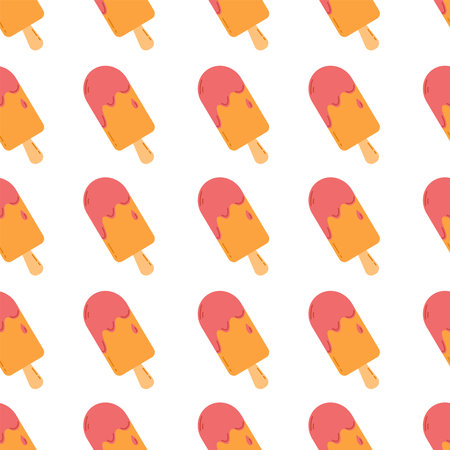 Seamless pattern with ice cream. Frozen juice on wooden stick. Summer background vector illustrationのイラスト素材