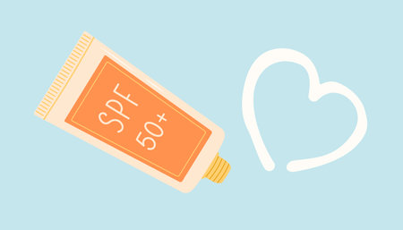 Drawing of heart made with sunscreen cream. Flat vector illustration