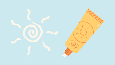 Sunscreen cream sun shape drawing. Flat vector illustrationのイラスト素材