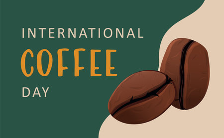 International Coffee Day banner or poster with coffee beans. Vector illustrationのイラスト素材