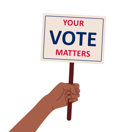 Vote 2024. Election campaign. Hand holding sign your vote matters. Flat isolated vector illustrationのイラスト素材