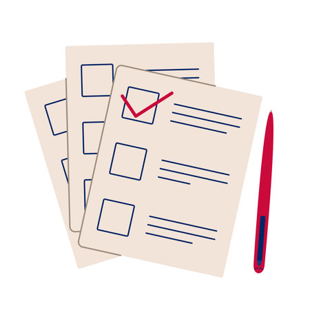 Election 2024. Vote ballot paper with pen. Voting concept. Flat isolated vector illustrationのイラスト素材