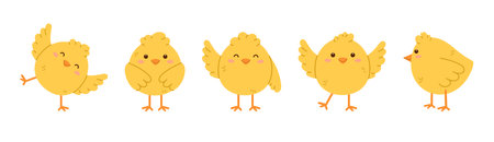 Cute little chick set. Childish print for nursery, kids apparel, poster and postcard. Flat isolated vector illustrationのイラスト素材