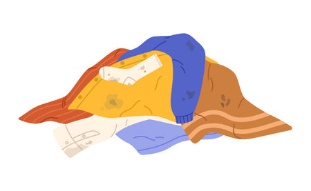 Pile of dirty laundry. Clothes with stains. Flat vector isolated illustrationのイラスト素材