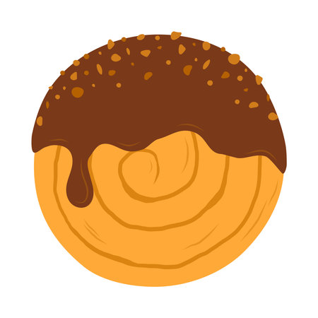 Cromboloni round croissant with chocolate glaze. Flat isolated vector illustration