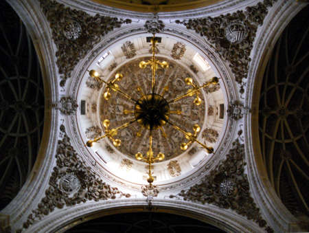 catholic church ceiling, view looking up at the ceiling in an ornate Catholic churchの写真素材